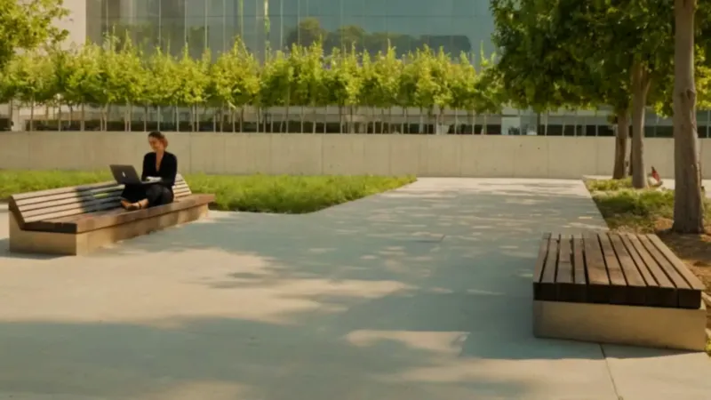 Persona sola trabaja en una plaza soleada