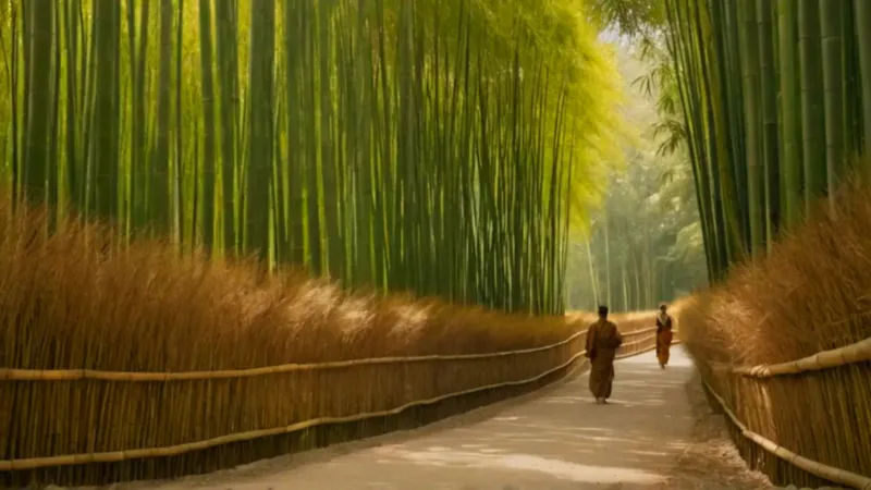 Una figura se aleja entre los bambúes