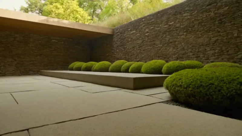 Una figura contempla un sereno jardín japonés