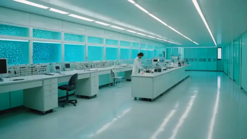 Una figura solitaria en un laboratorio estéril