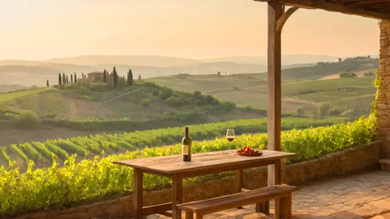 Figura solitaria ante el atardecer toscano