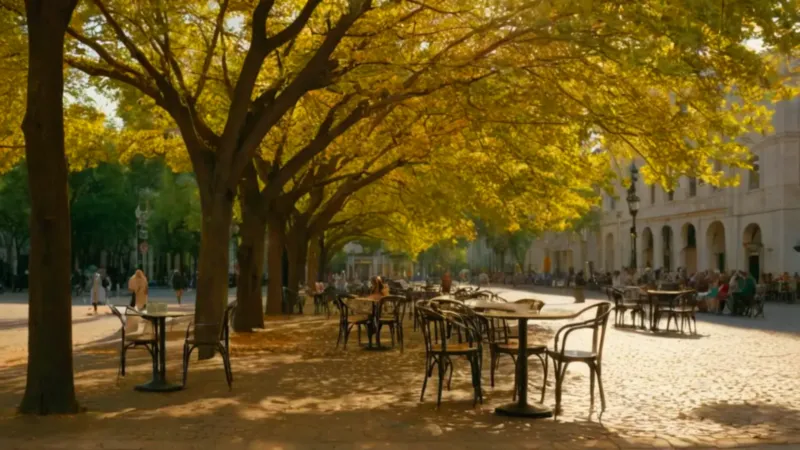 Soledad contemplativa en una plaza al atardecer