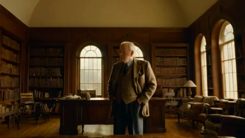 Erudito a contraluz en una vieja biblioteca