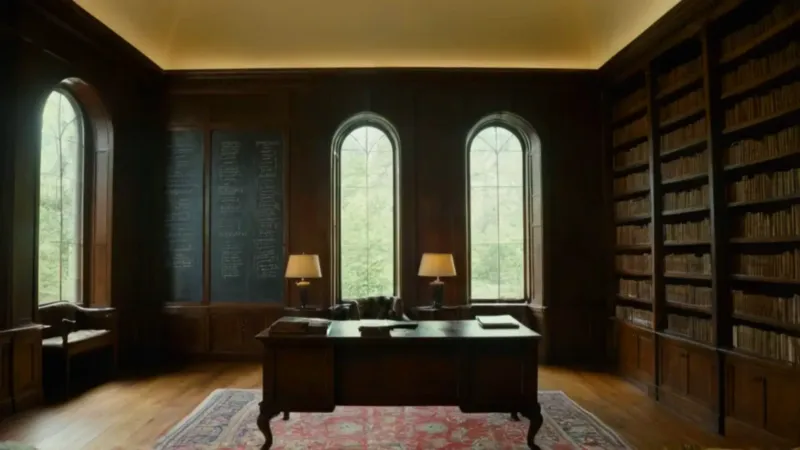 Hombre piensa en una biblioteca iluminada