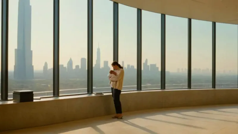 Madre abraza a su bebé contra la luz