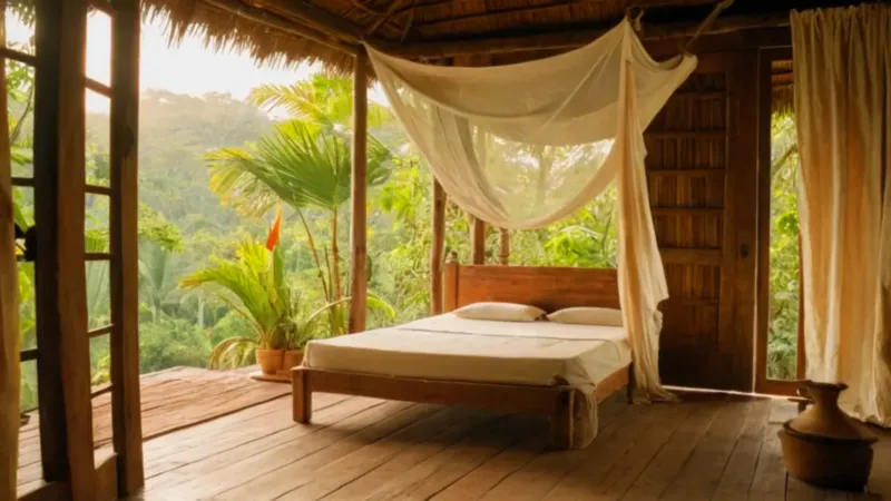 Mujer a contraluz en un cuarto tropical