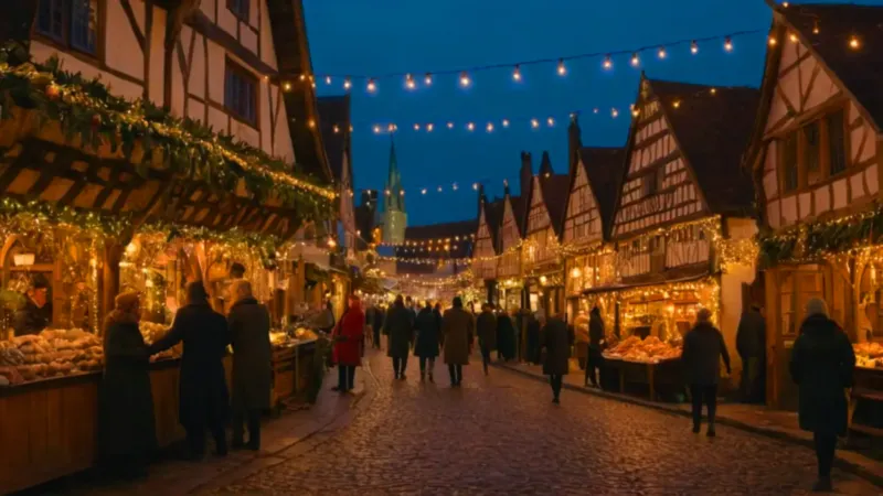 Un mágico callejón de mercado iluminado