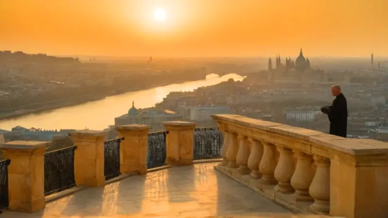 Silueta contempla la ciudad al atardecer