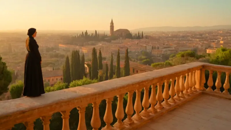 Una silueta contempla la ciudad al atardecer