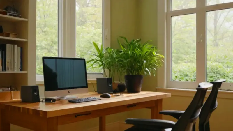 Persona concentrada en su escritorio al atardecer