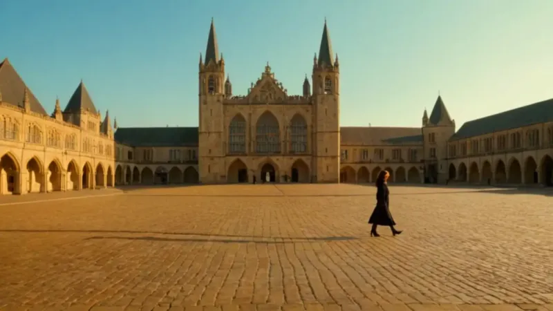 Plaza gótica con largas sombras