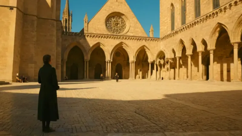 Figura solitaria ante la inmensa catedral