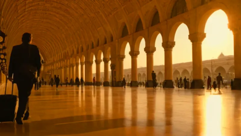 Atardecer dorado en la inmensa estación
