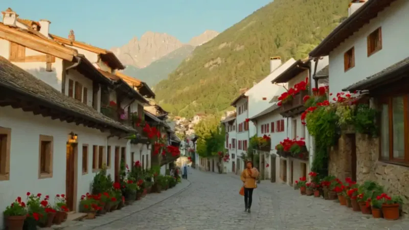Pintoresco pueblo alpino entre las montañas