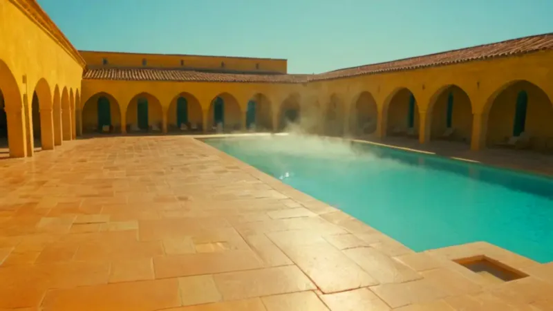 Una figura solitaria en una piscina termal
