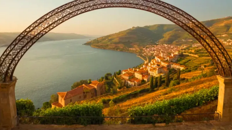 Atardecer sobre el puente y la ciudad