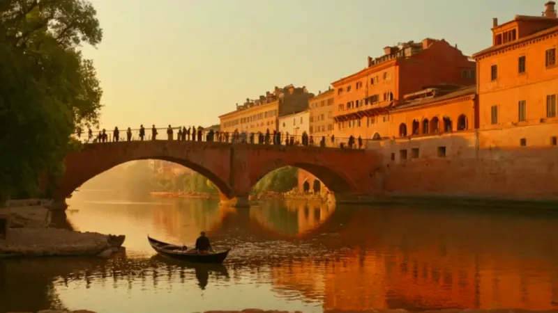 Puente sobre el río y la ciudad
