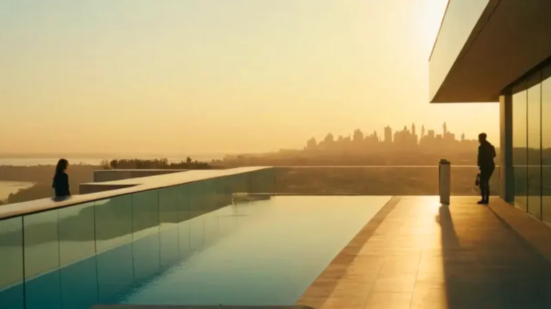 Persona contempla el atardecer urbano