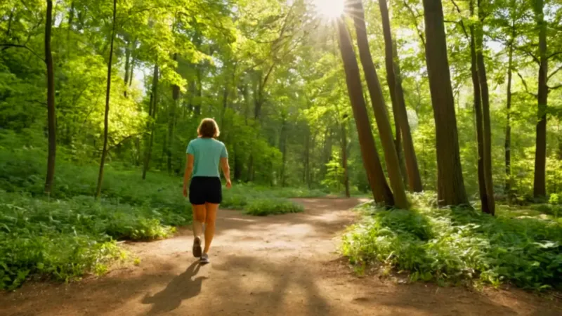 Un atleta con prótesis camina por el parque