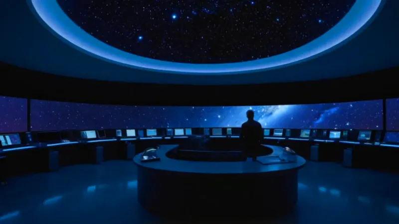 Un astrónomo observa el cosmos en la pantalla
