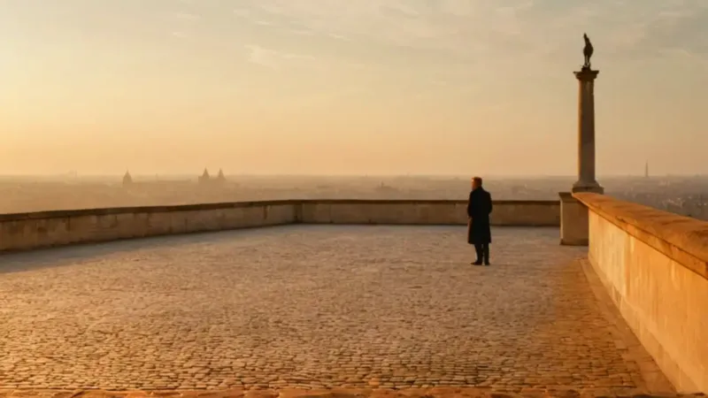 Una figura contempla el atardecer sobre París
