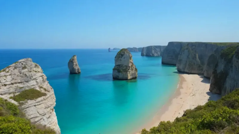 Bahía turquesa rodeada de verdes acantilados