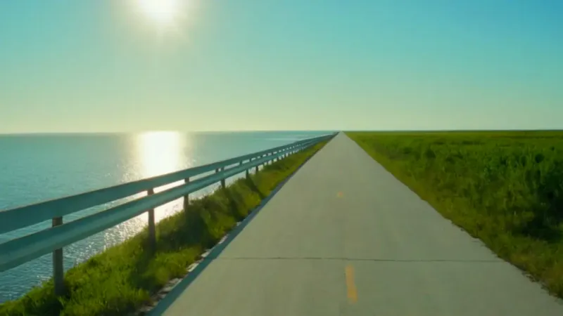 Una figura contempla el mar desde el puente