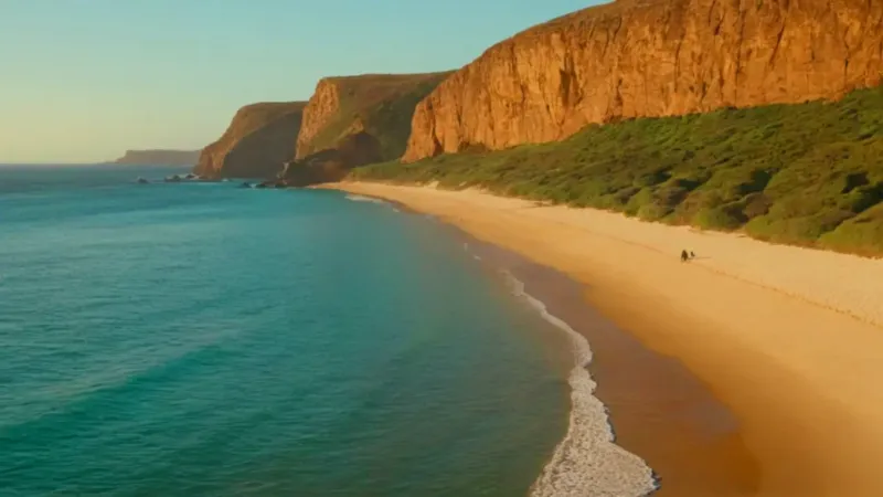 Un surfista en la costa al atardecer
