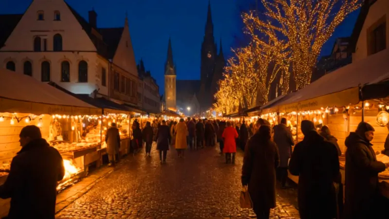 El mercado navideño ilumina la noche fría
