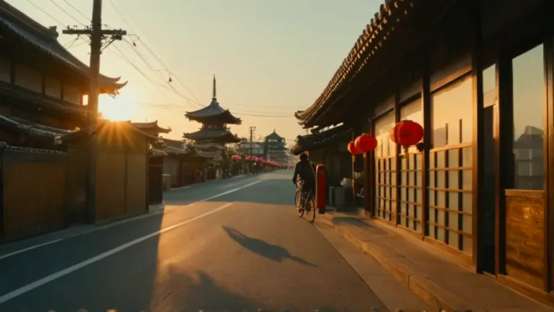 Viajera solitaria en un atardecer japonés