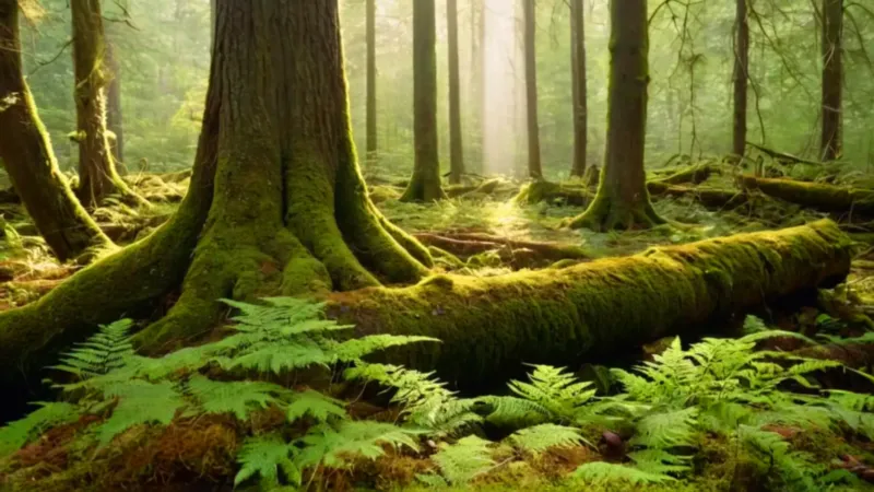 Una figura solitaria reposa en el bosque brumoso