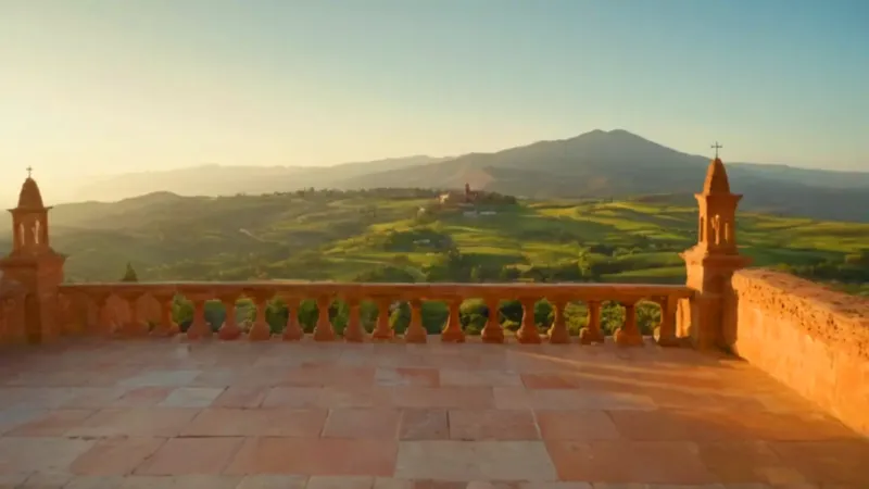 Figura contempla la ciudad ante los volcanes