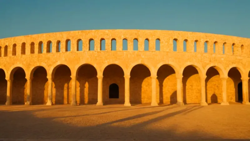 Inmenso anfiteatro dorado bajo el atardecer