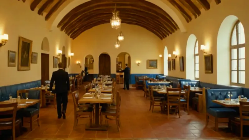 Camarero solitario en un comedor señorial
