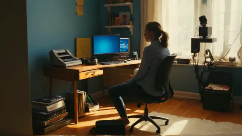 Persona frente a un monitor en penumbra