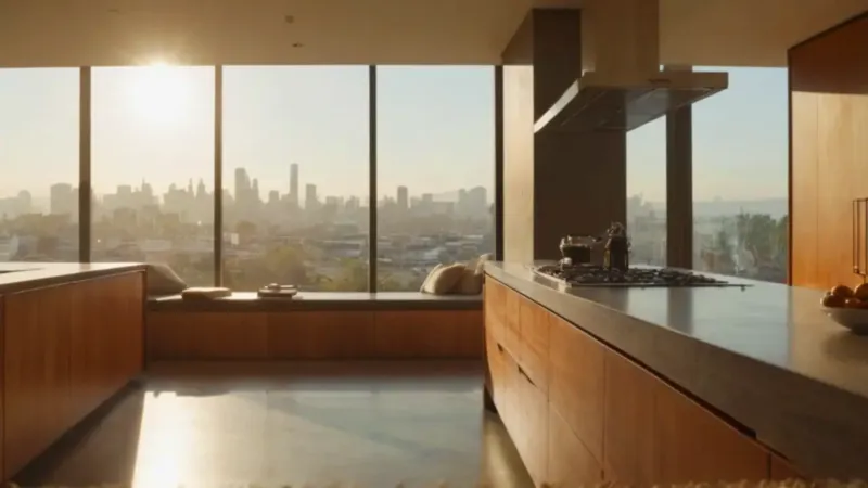 Persona trabaja en un loft al atardecer