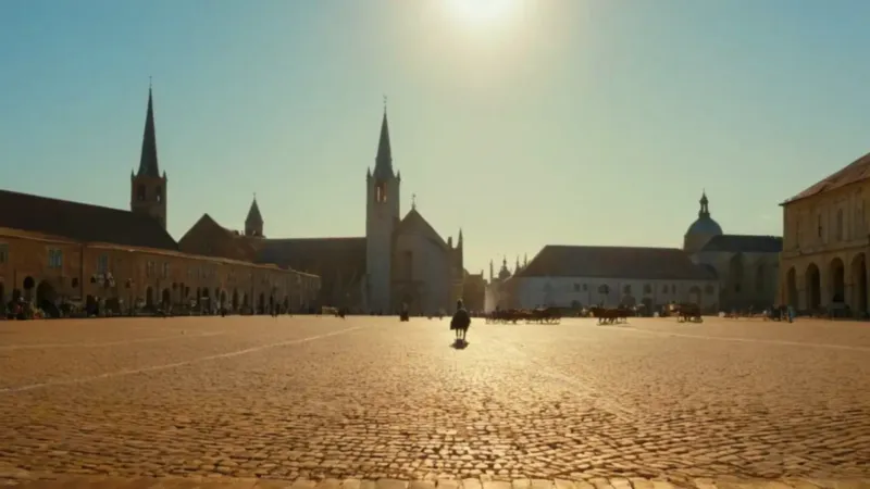 Una plaza monumental bajo el sol