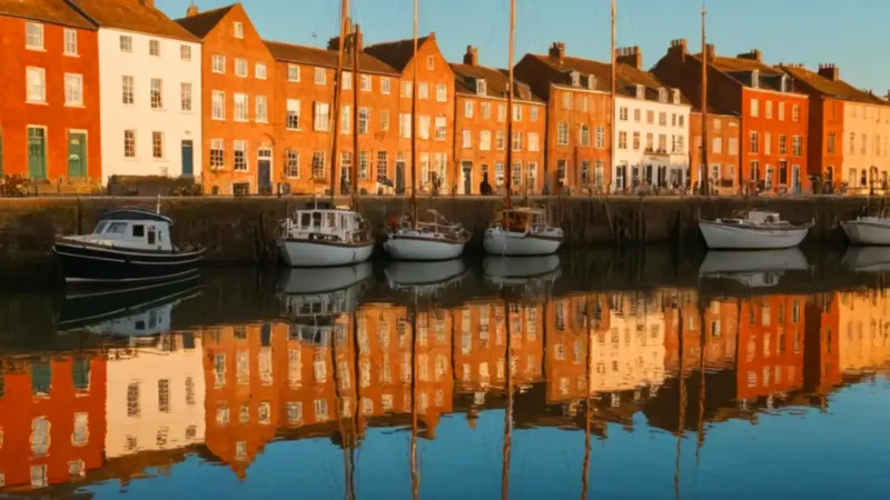 Un pintoresco canal urbano al atardecer