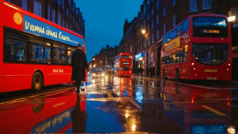 Anochecer lluvioso con neones en Londres