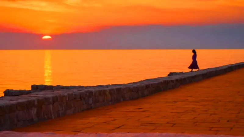 Una silueta contempla el atardecer marino