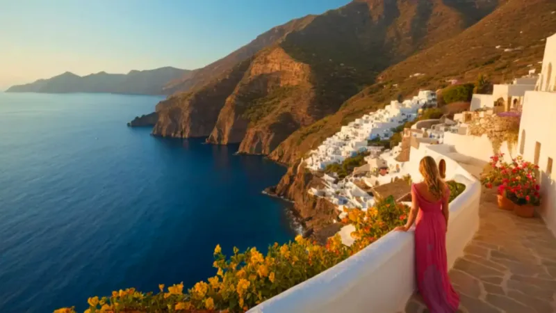 Atardecer dorado sobre un pueblo costero