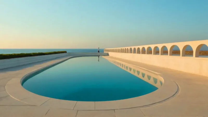 Estructura blanca reflejada en el agua