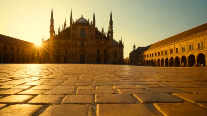 Mujer con gofre en la plaza dorada