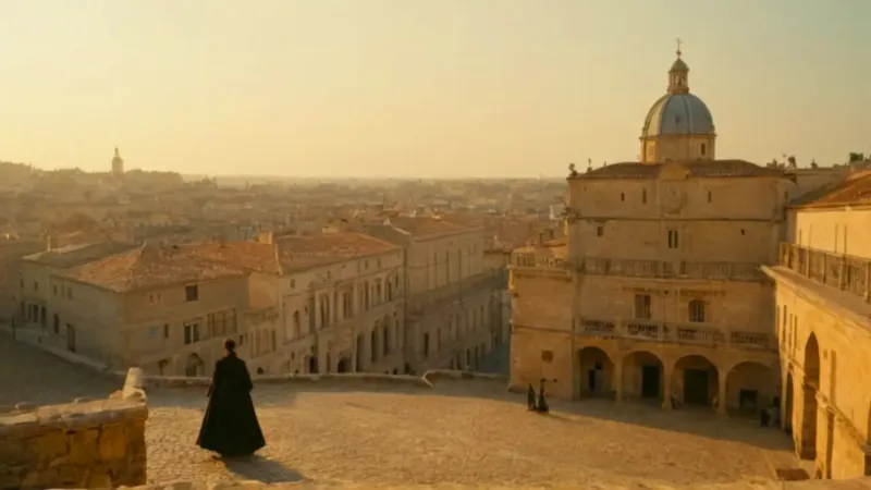 Figura solitaria cruza la inmensa plaza