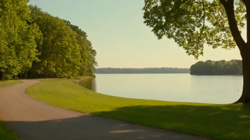 Parque tranquilo con un lago y castillo