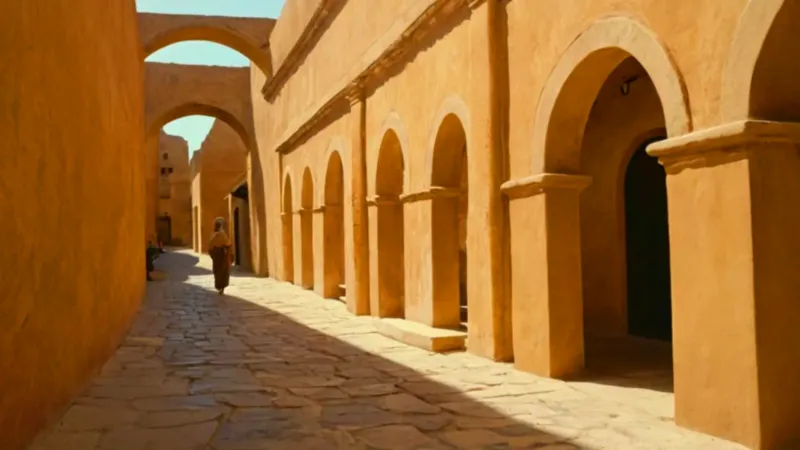 Figura solitaria en una calle soleada