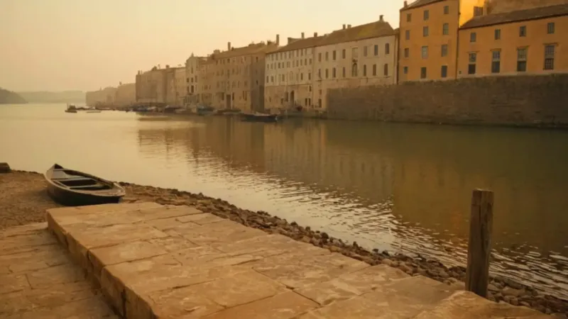 Amanecer sereno en la ciudad fluvial