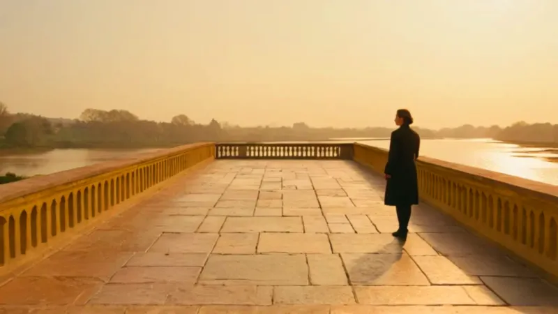 Una figura contempla el río al atardecer