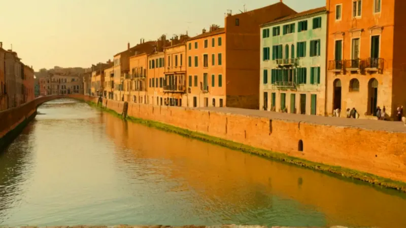 Una figura contempla el canal al atardecer