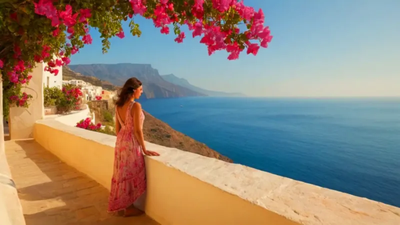 Mujer contempla el atardecer en la costa